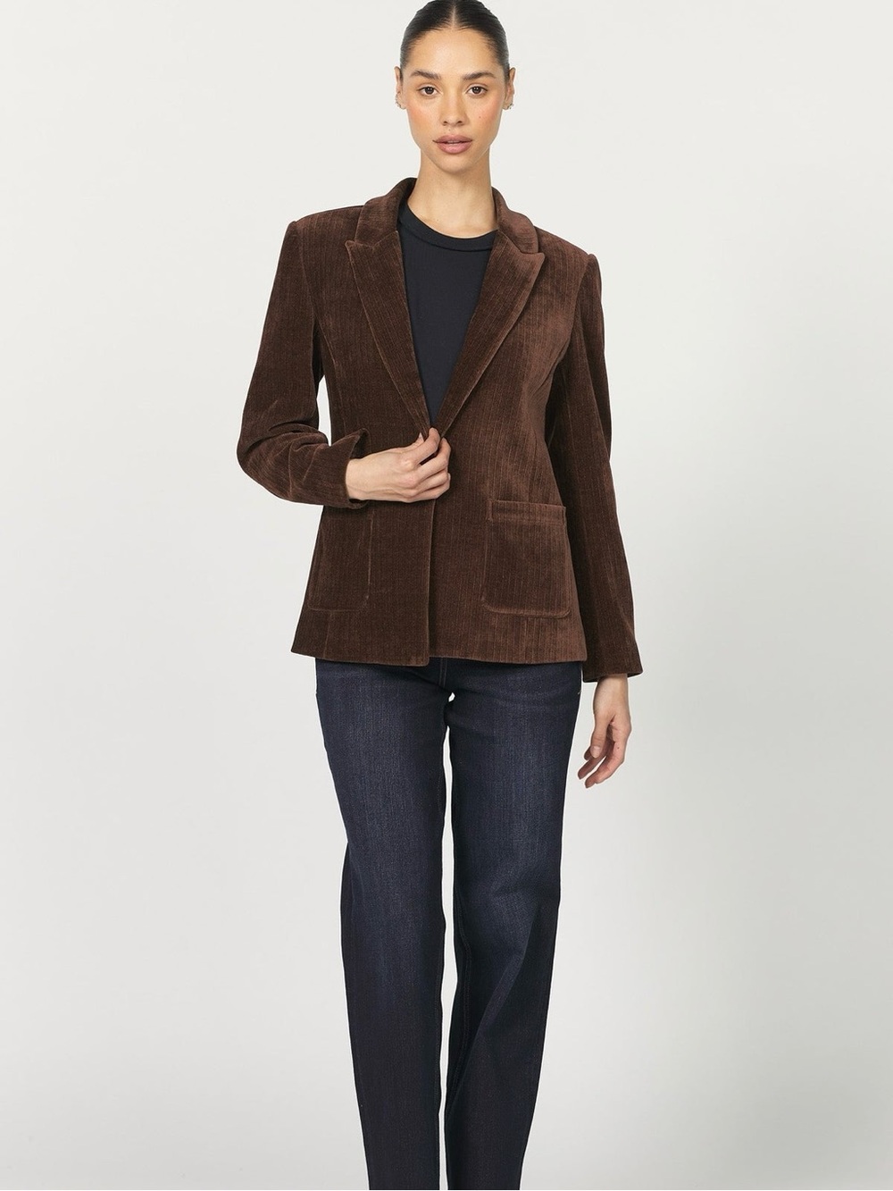 DEAR JOHN Elfi Cappuccino Blazer Brown Classic Corduroy Tailored Blazer Jacket - Picture 14 of 14